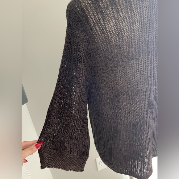 Eileen Fisher Brown Open Front Lightweight Cardigan Silk & Linen Blend Medium - Picture 6 of 10